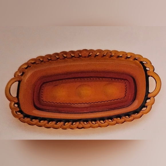 Indiana Glass King's Thumbprint Amber Creamer and Sugar set with Tray - Picture 3 of 16